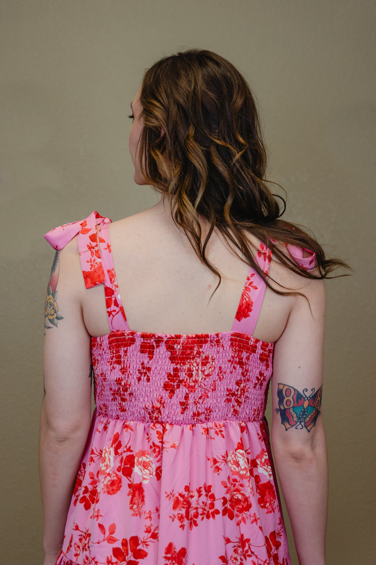 Pink Shoulder Tie Dress