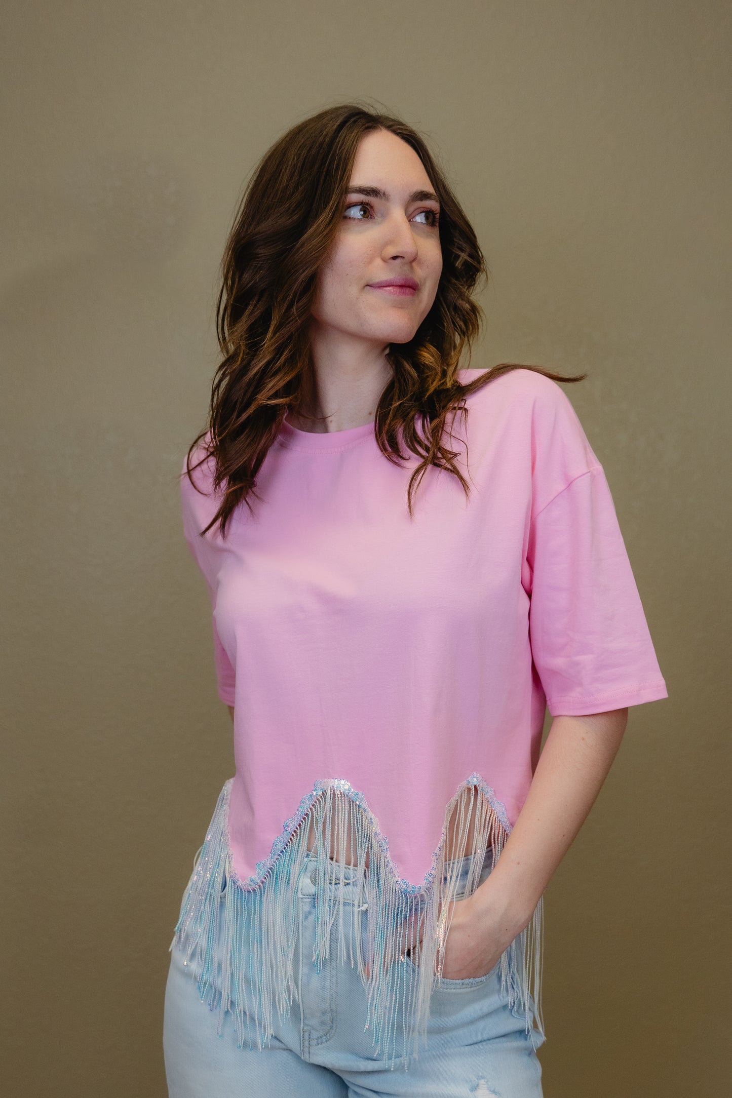 Fringe Sequin Cropped Top