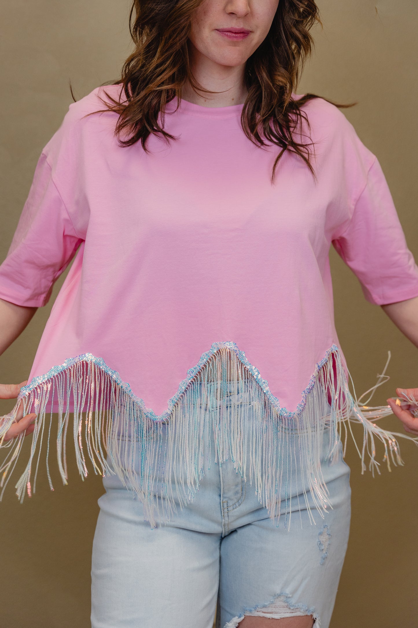 Fringe Sequin Cropped Top