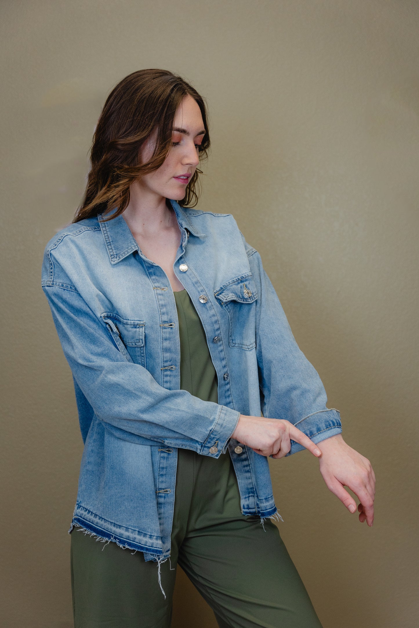 Denim Raw Edge Pocketed Jacket