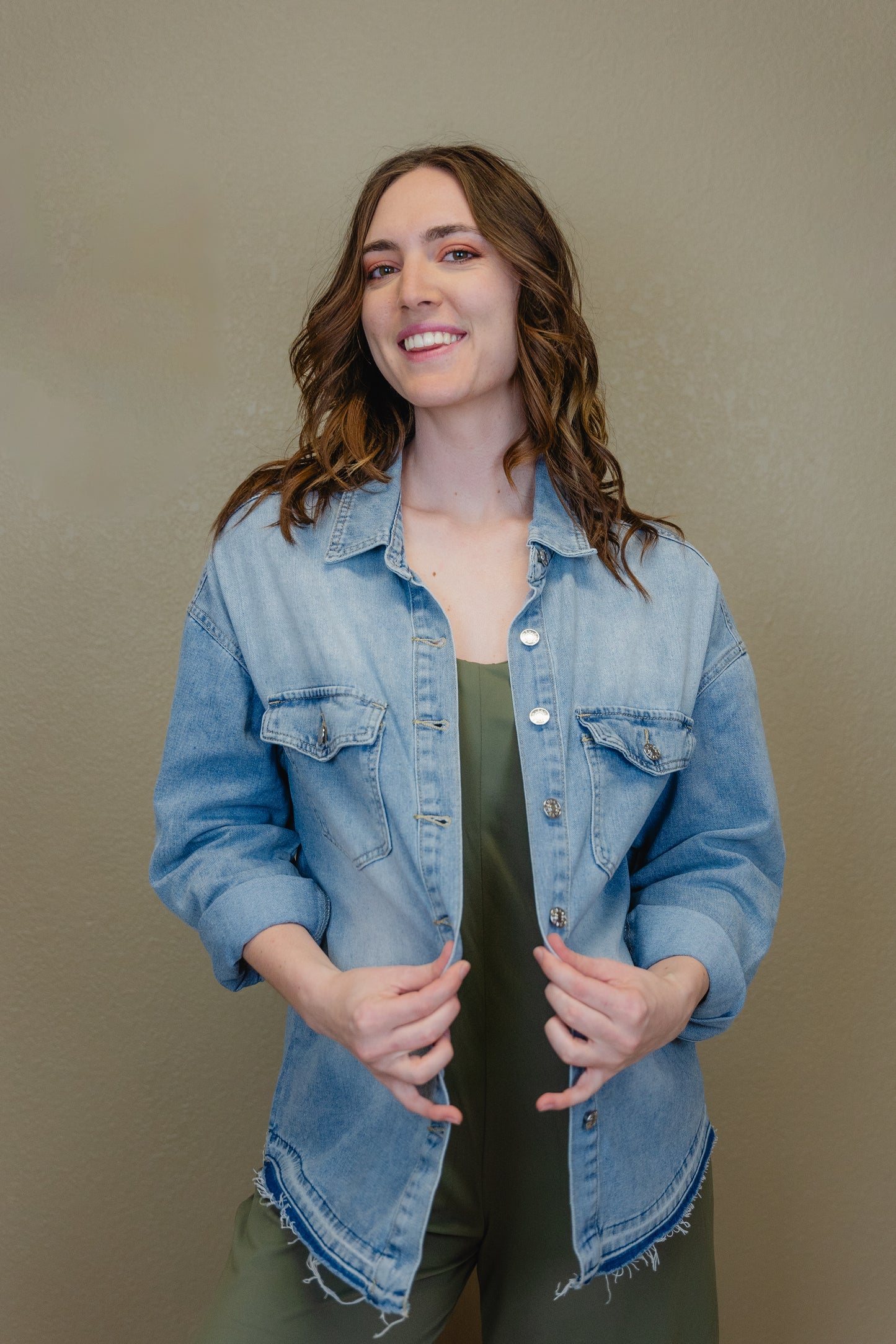 Denim Raw Edge Pocketed Jacket