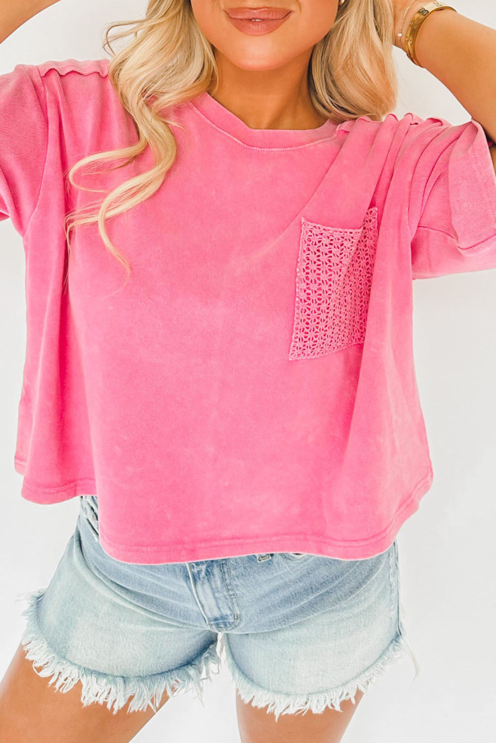 Pink Crochet Pocket Tee