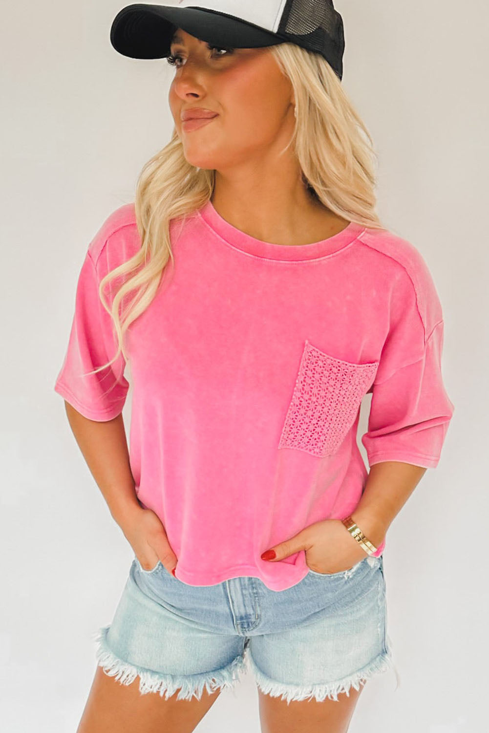 Pink Crochet Pocket Tee