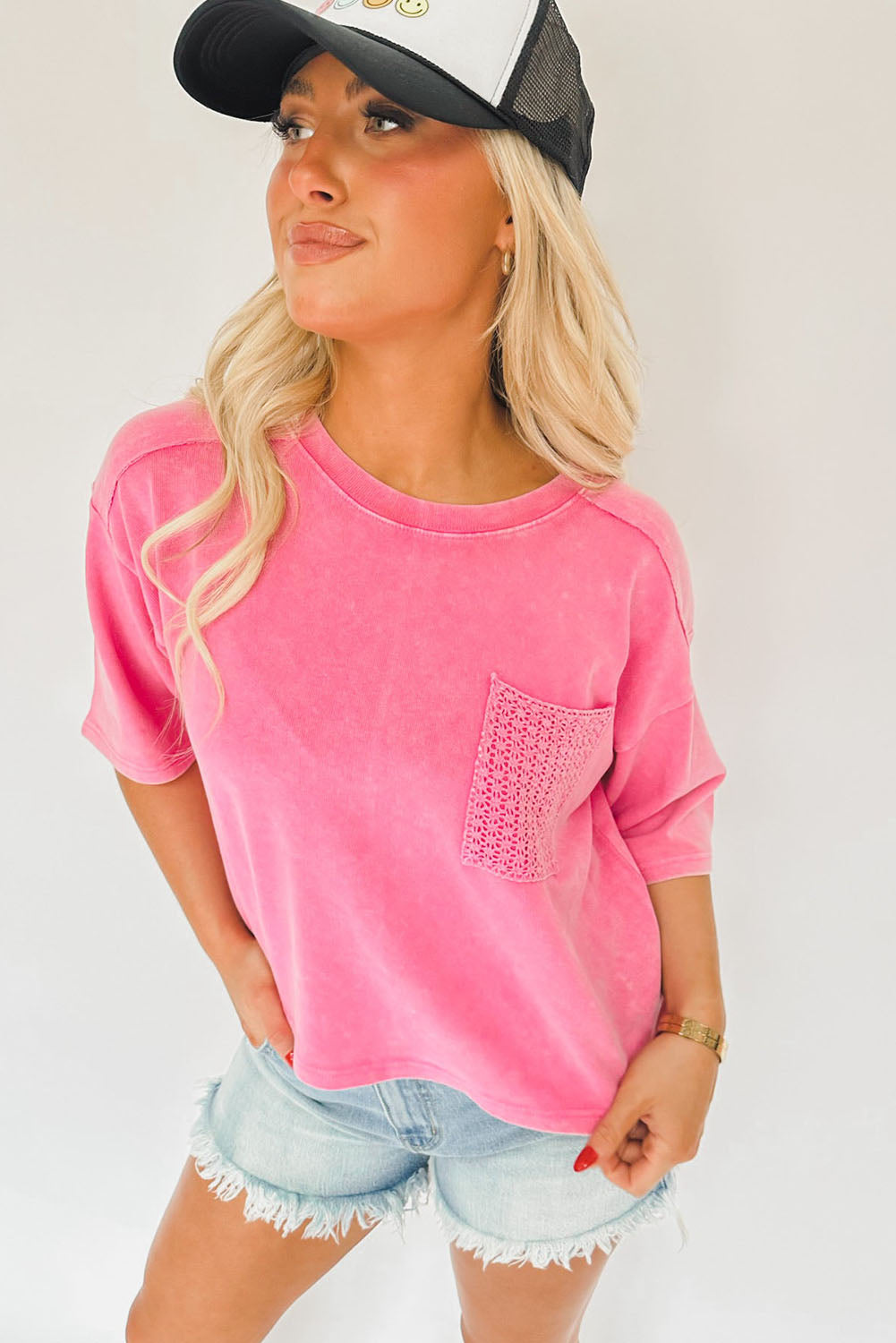 Pink Crochet Pocket Tee