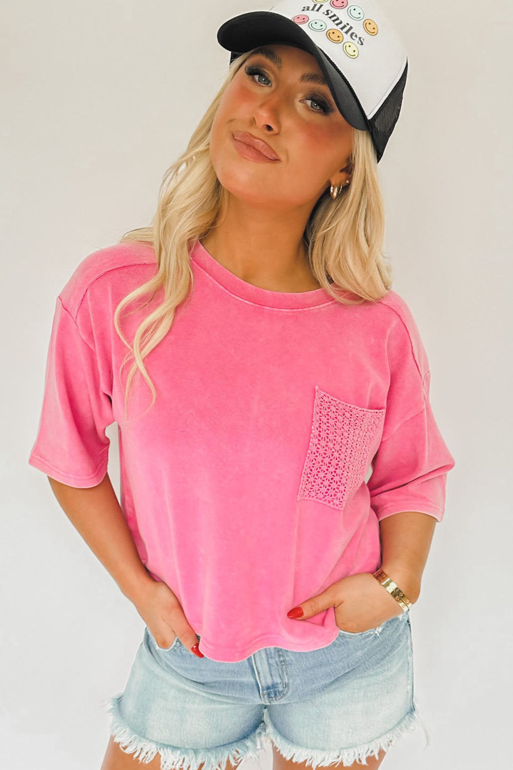 Pink Crochet Pocket Tee