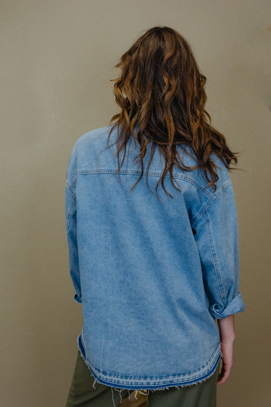 Denim Raw Edge Pocketed Jacket