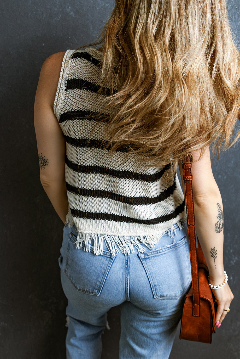 Striped Fringe Hem Blouse