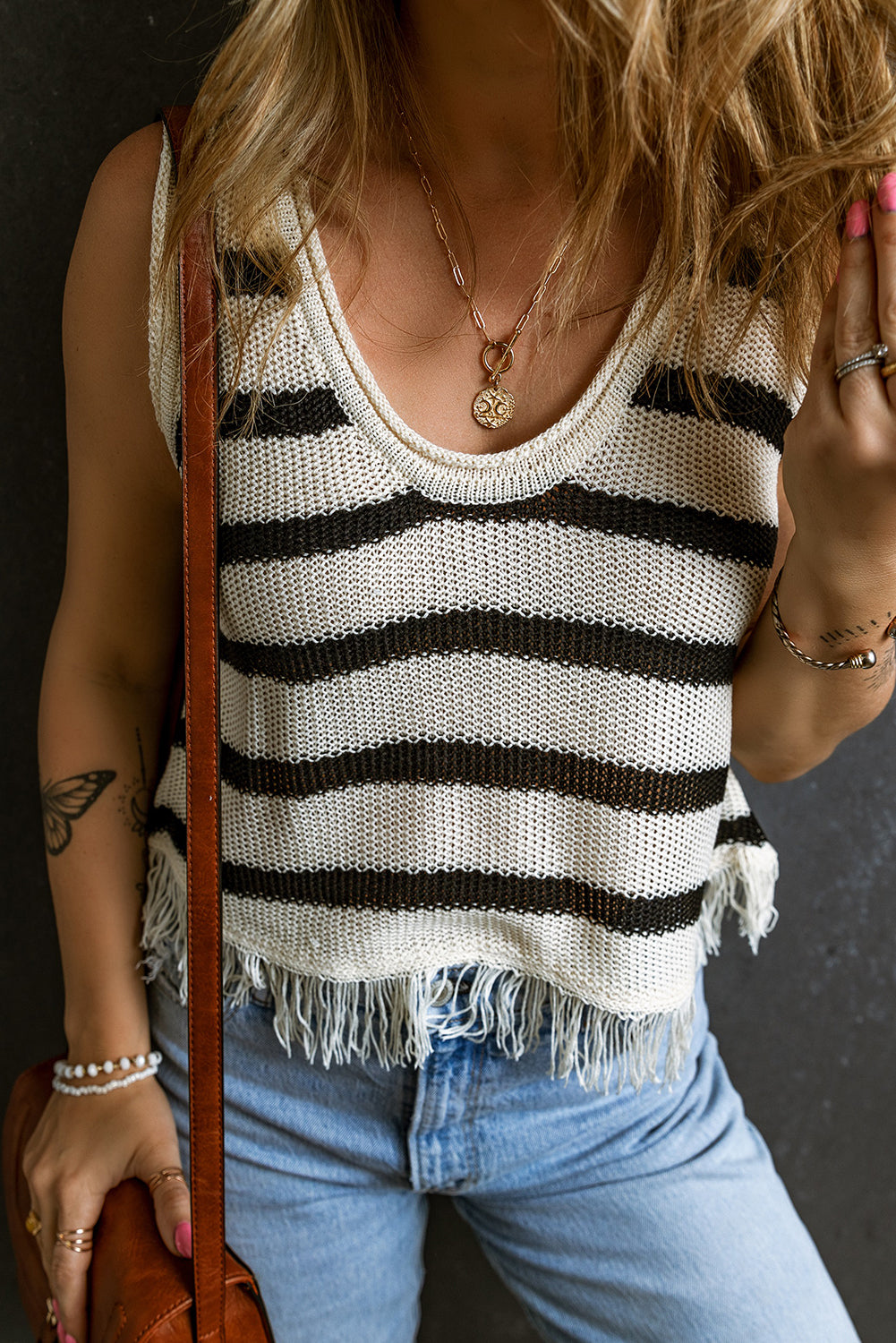 Striped Fringe Hem Blouse